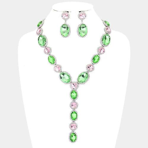 Glass Crystal Rhinestone Y Evening Necklace Glass Lo o