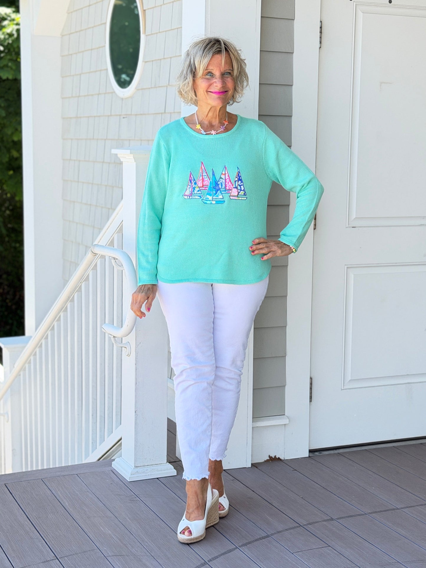 BEACH CLUB  SEAFOAM SAILBOAT SWEATER