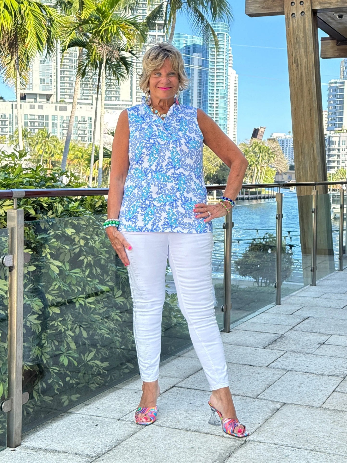 LULU B CORAL BREEZE SLEEVELESS RUFFLE TOP