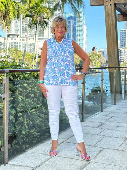 LULU B CORAL BREEZE SLEEVELESS RUFFLE TOP