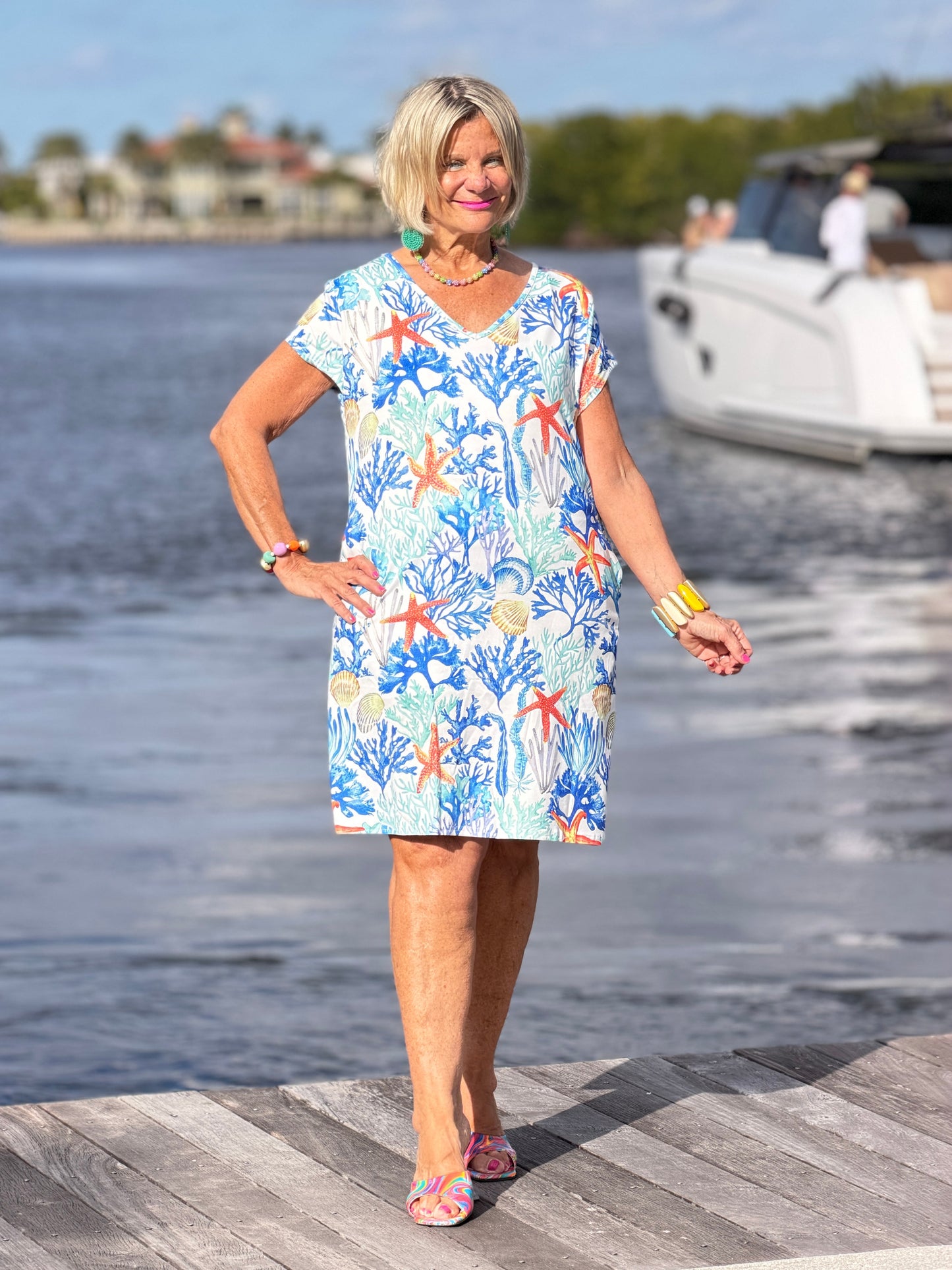 CORAL REEEF V NECK SLEEVE UPF + 50 DRESS