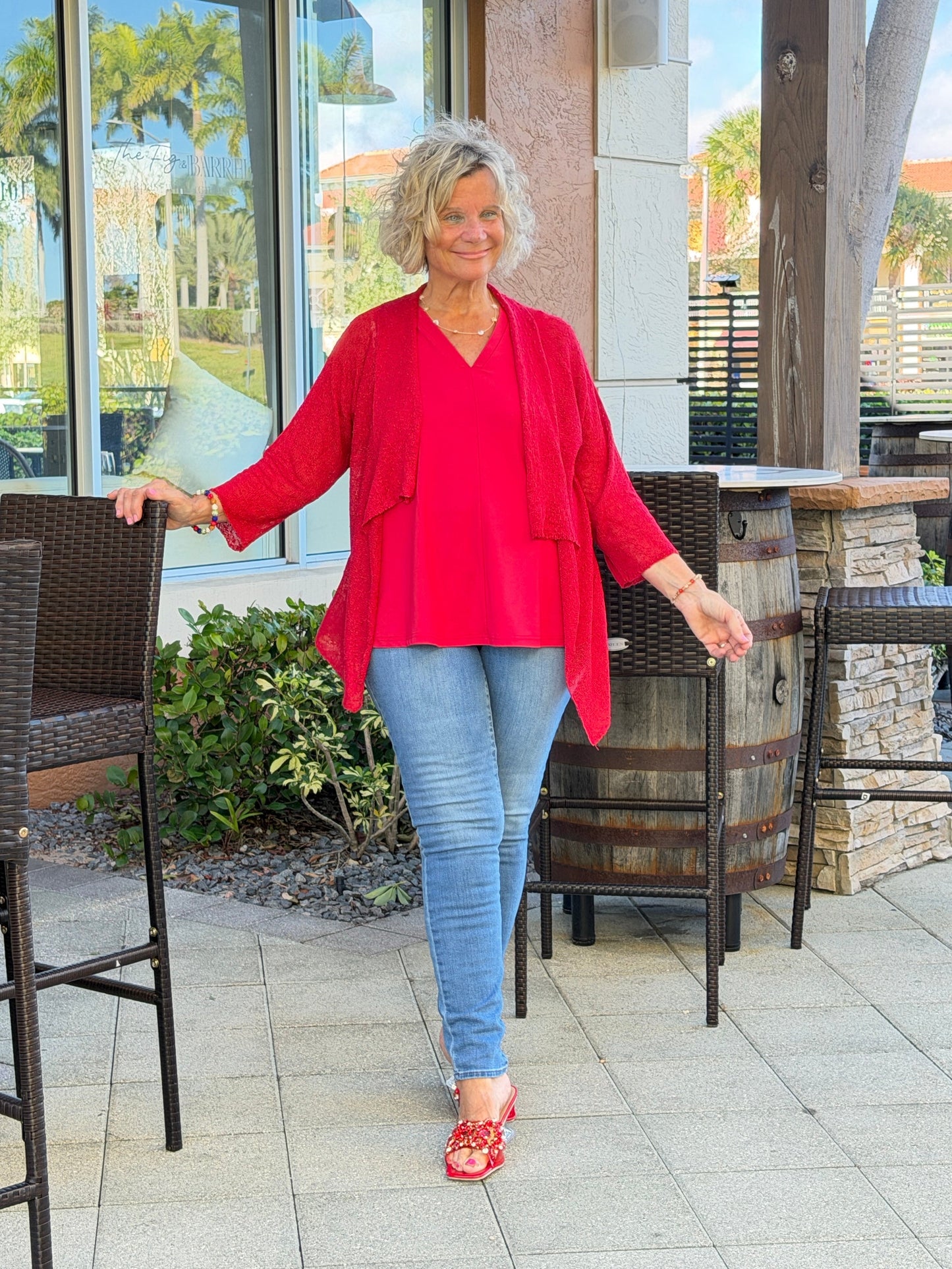 LULU B RED MESH RUFFLE  WRAP