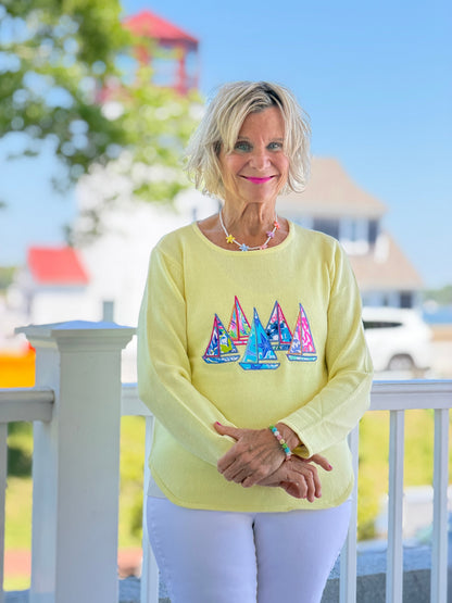 BEACH CLUB YELLOW SAILBOAT SWEATER