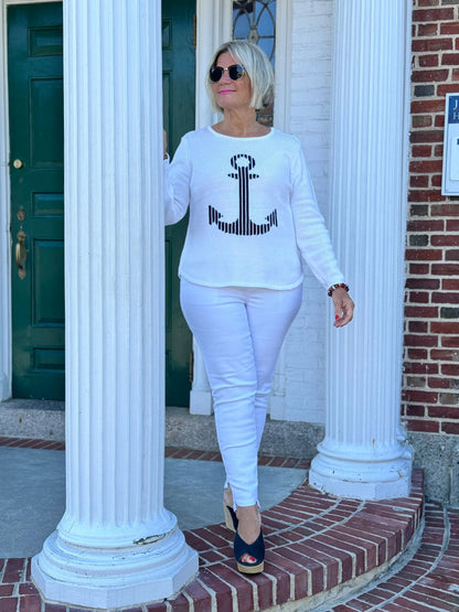 LULU-B WHITE ANCHOR SWEATER