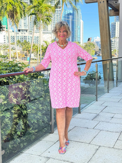 LULU B TROPIC PETALS ELBOW SLEEVE DRESS