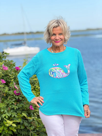 BEACH CLUB AQUA WHALE SWEATER