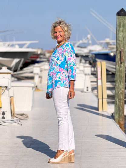 LULU B PALM BEACH SPLASH ASYMMETRIC TOP
