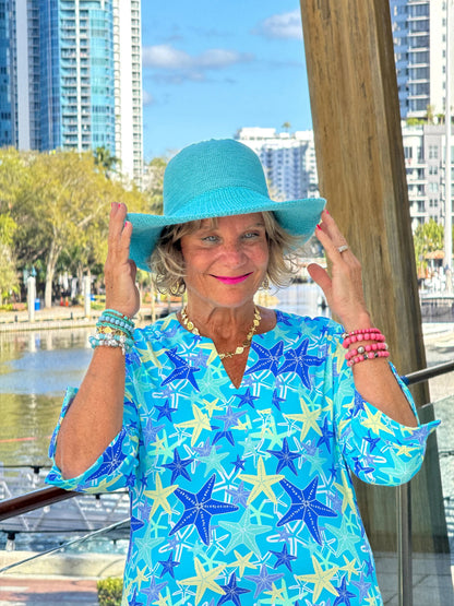 LULU B STARFISH SPLASH NOTCH SLEEVE DRESS