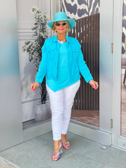 LULU B AQUA LINEN JACKET