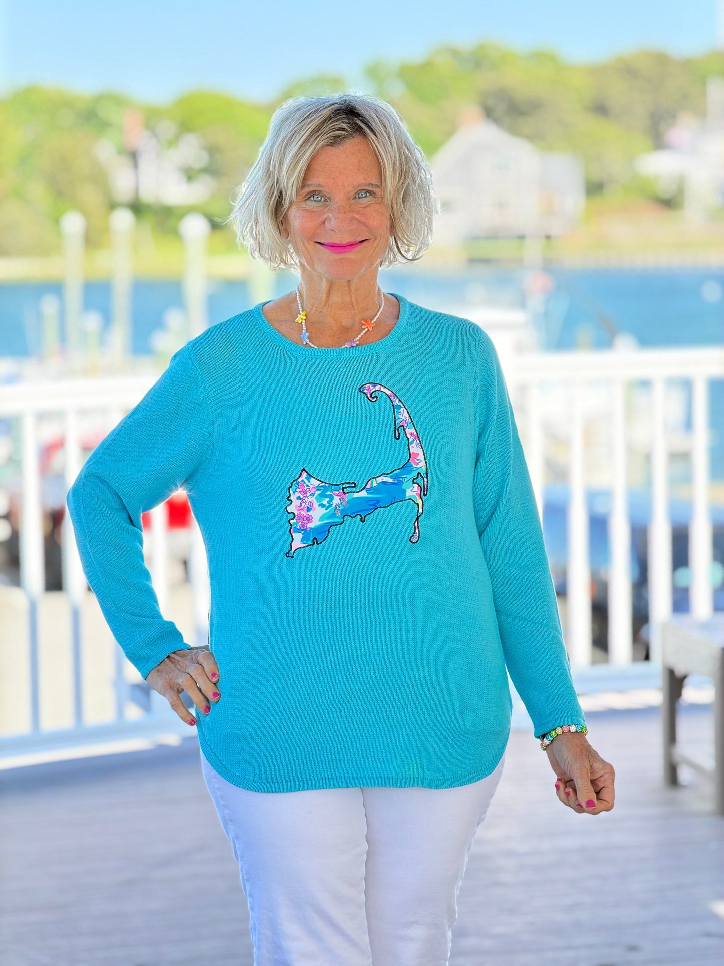 BEACH CLUB AQUA CAPE COD MAP SWEATER