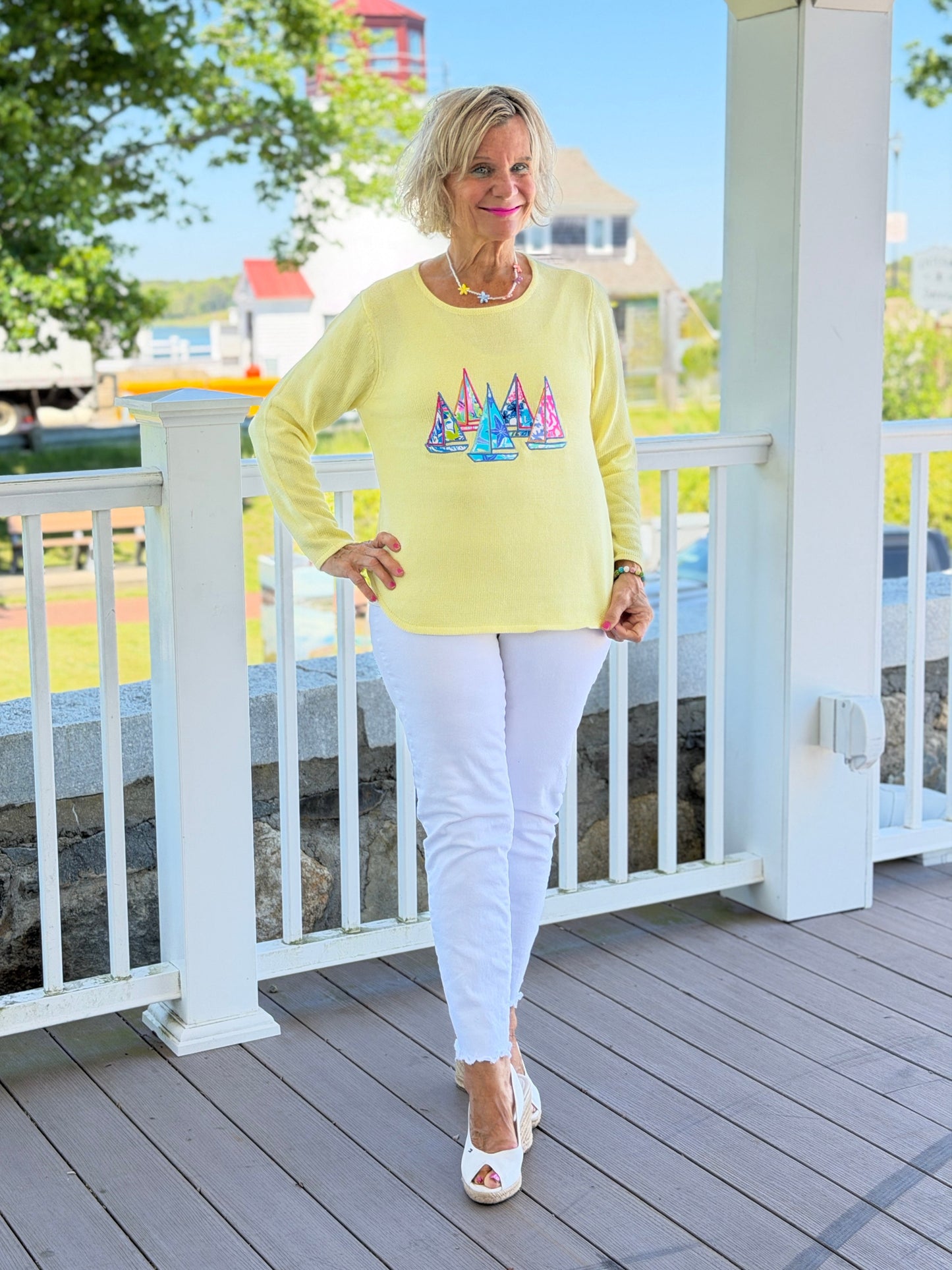 BEACH CLUB YELLOW SAILBOAT SWEATER