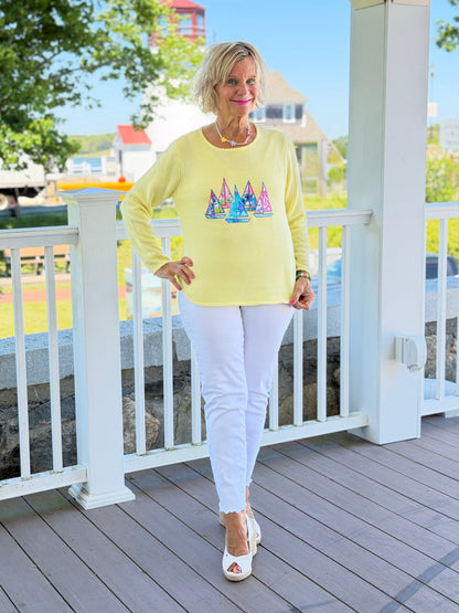 BEACH CLUB YELLOW SAILBOAT SWEATER