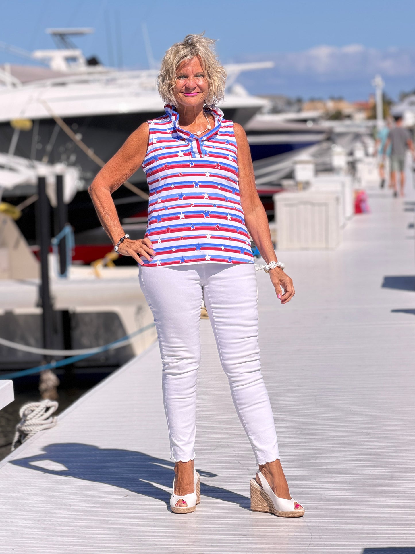 LULU B STARS STARS SLEEVELESS RUFFLE TOP