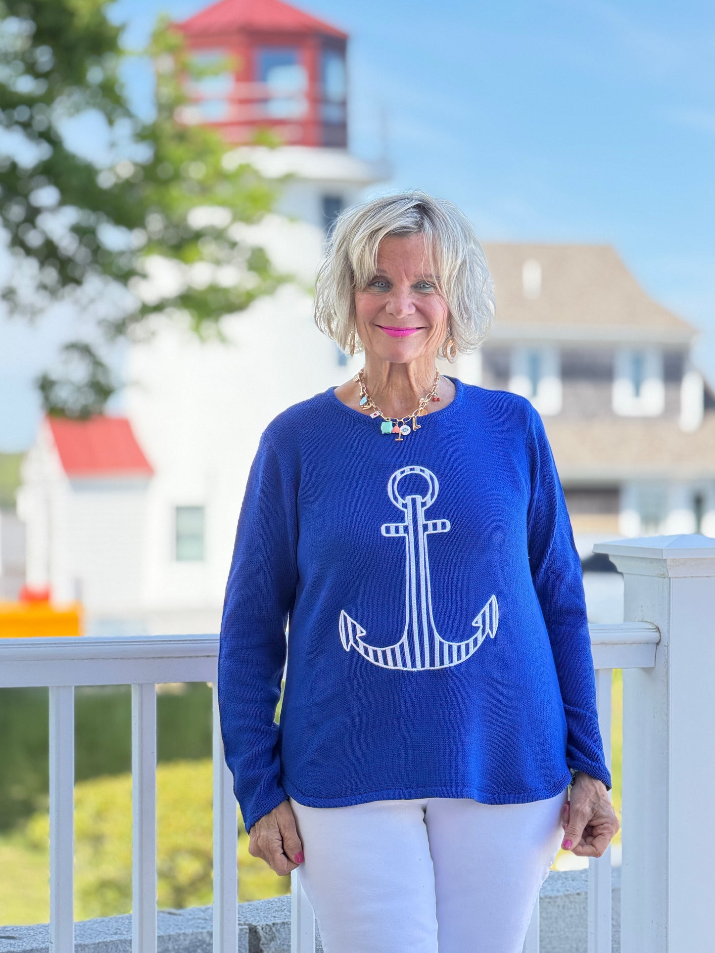 DOCKSIDE NAUTICAL COBALT STRIPE ANCHOR SWEATER