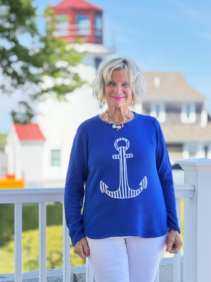DOCKSIDE NAUTICAL COBALT STRIPE ANCHOR SWEATER