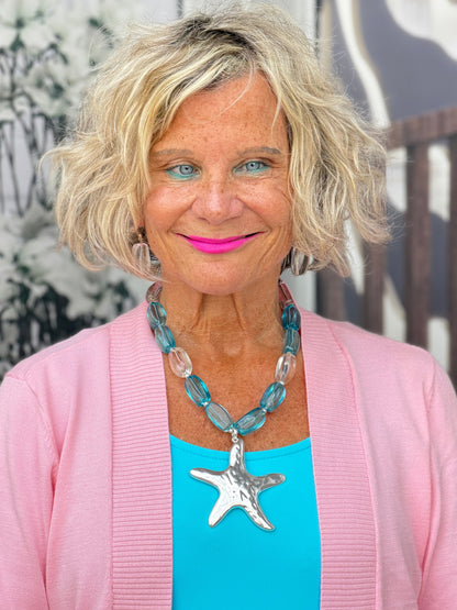 AQUA SILVER STARFISH STATEMENT NECKLACE SET