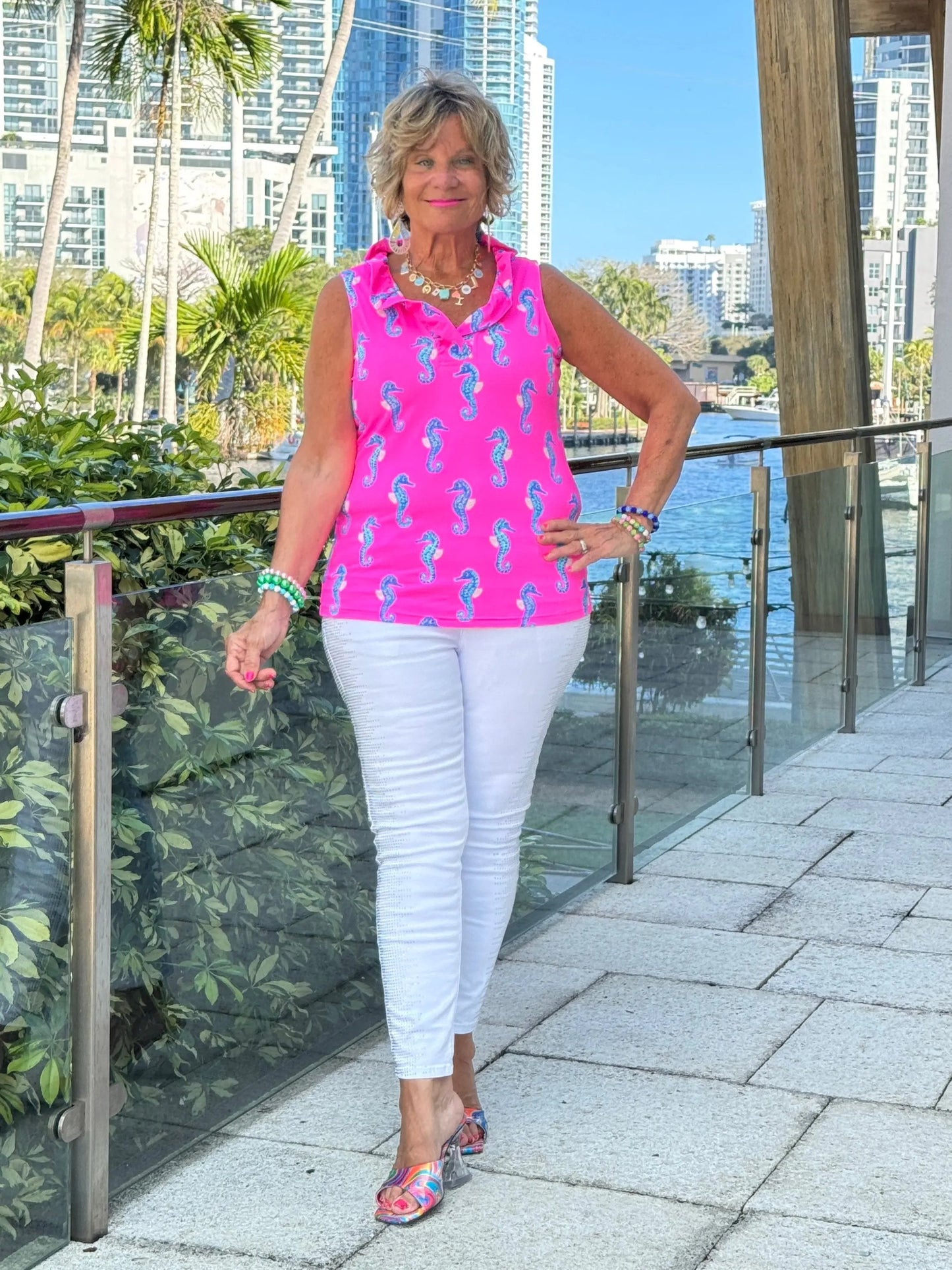 LULU B SEAHORSE BAY SLEEVELESS RUFFLE TOP