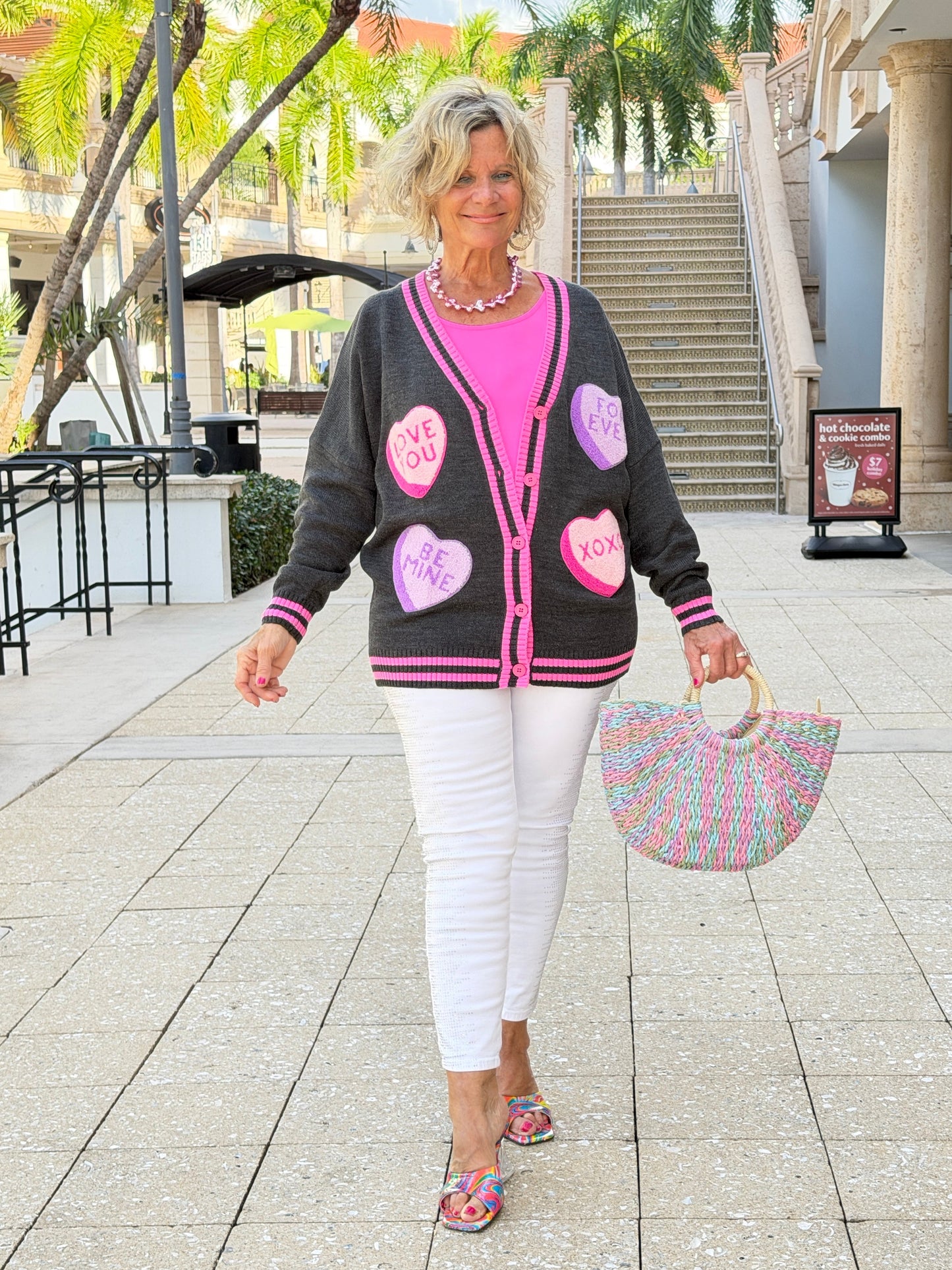 Chenille Patch Candy Hearts Relaxed Cardigan