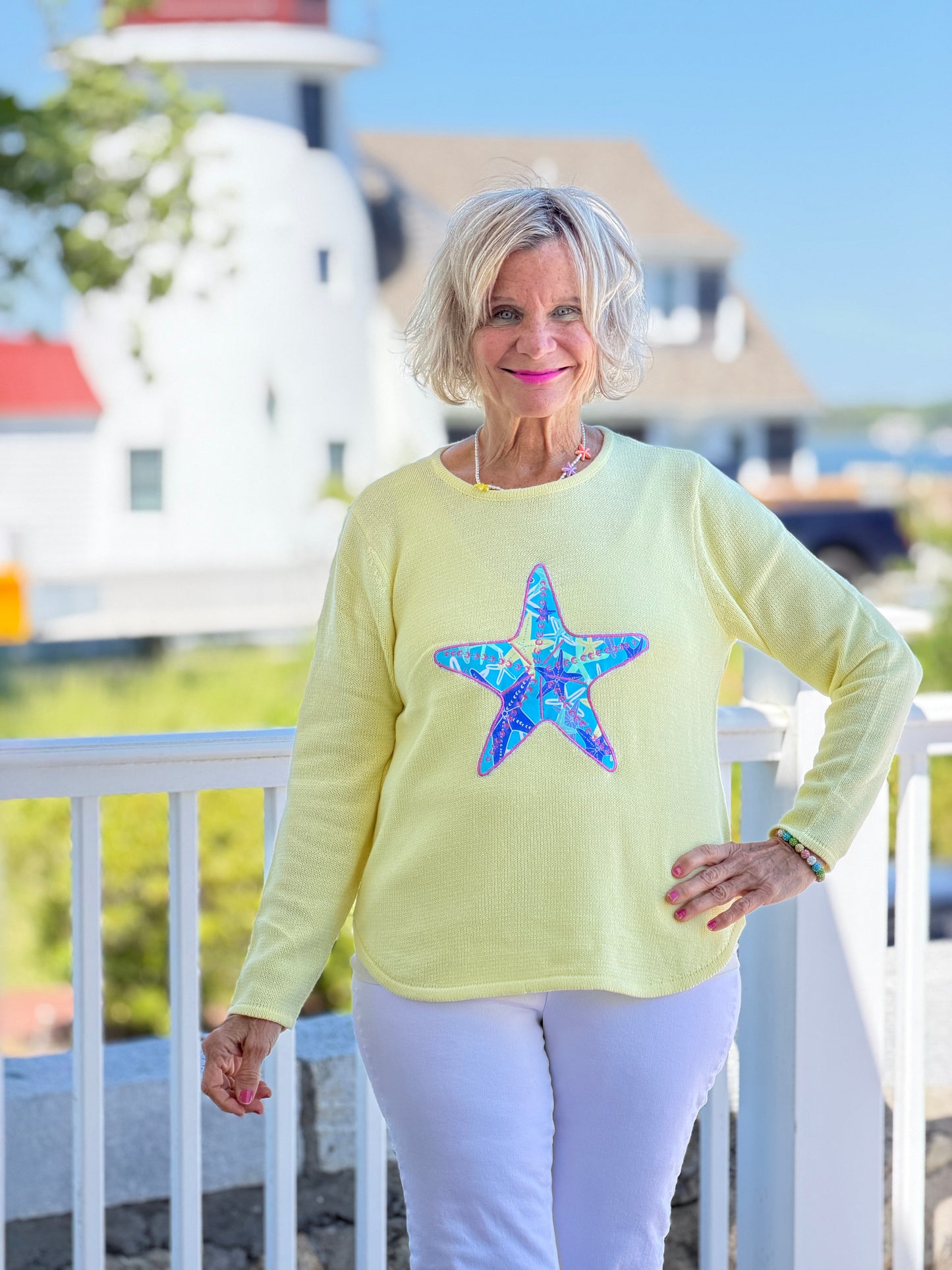 BEACH CLUB YELLOW STARFISH SWEATER