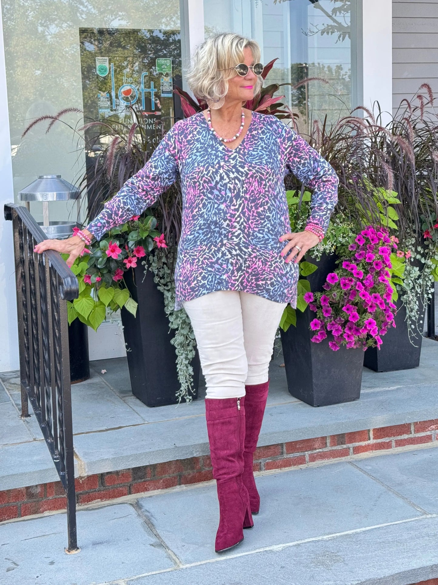 LULU-B SHADES OF BLUE CASHMERE V NECK