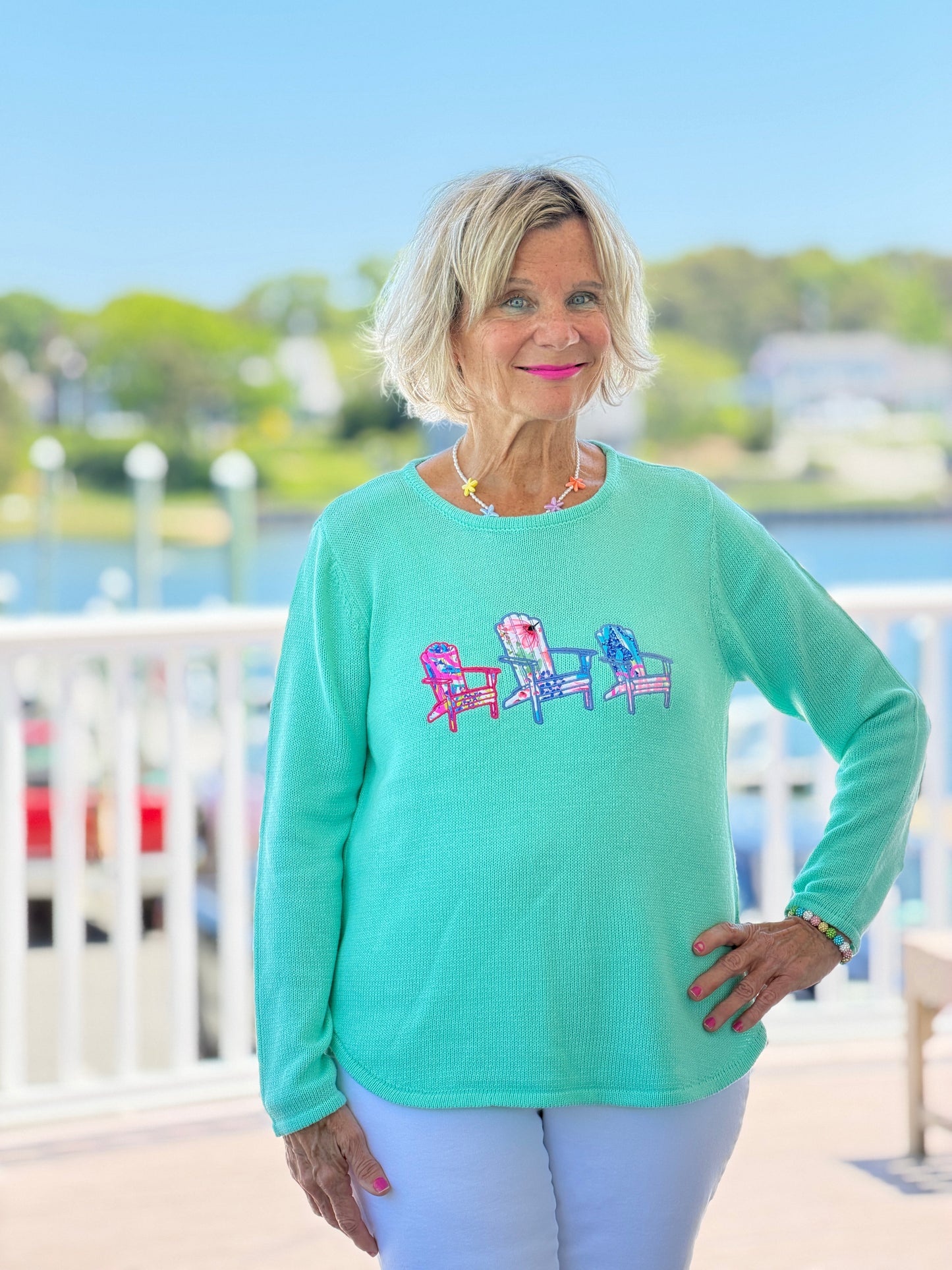 BEACH CLUB SEAFOAM ADIRONDACK SWEATER