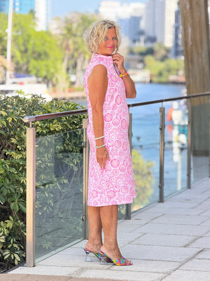 LULU B STARFISH HARBOR HALF ZIPPER MIDDY DRESS