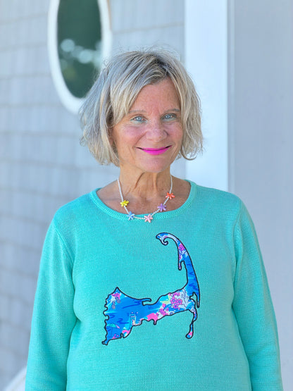 BEACH CLUB SEAFOAM CAPE COD MAP SWEATER