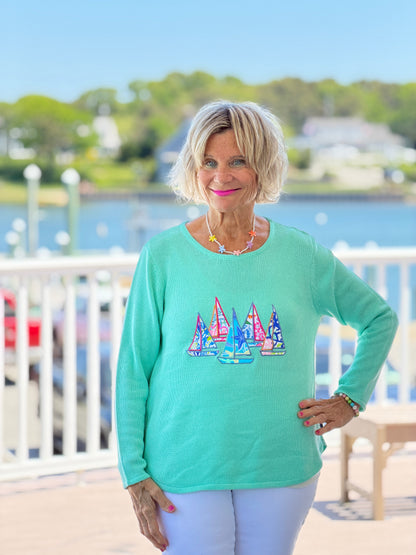 BEACH CLUB  SEAFOAM SAILBOAT SWEATER