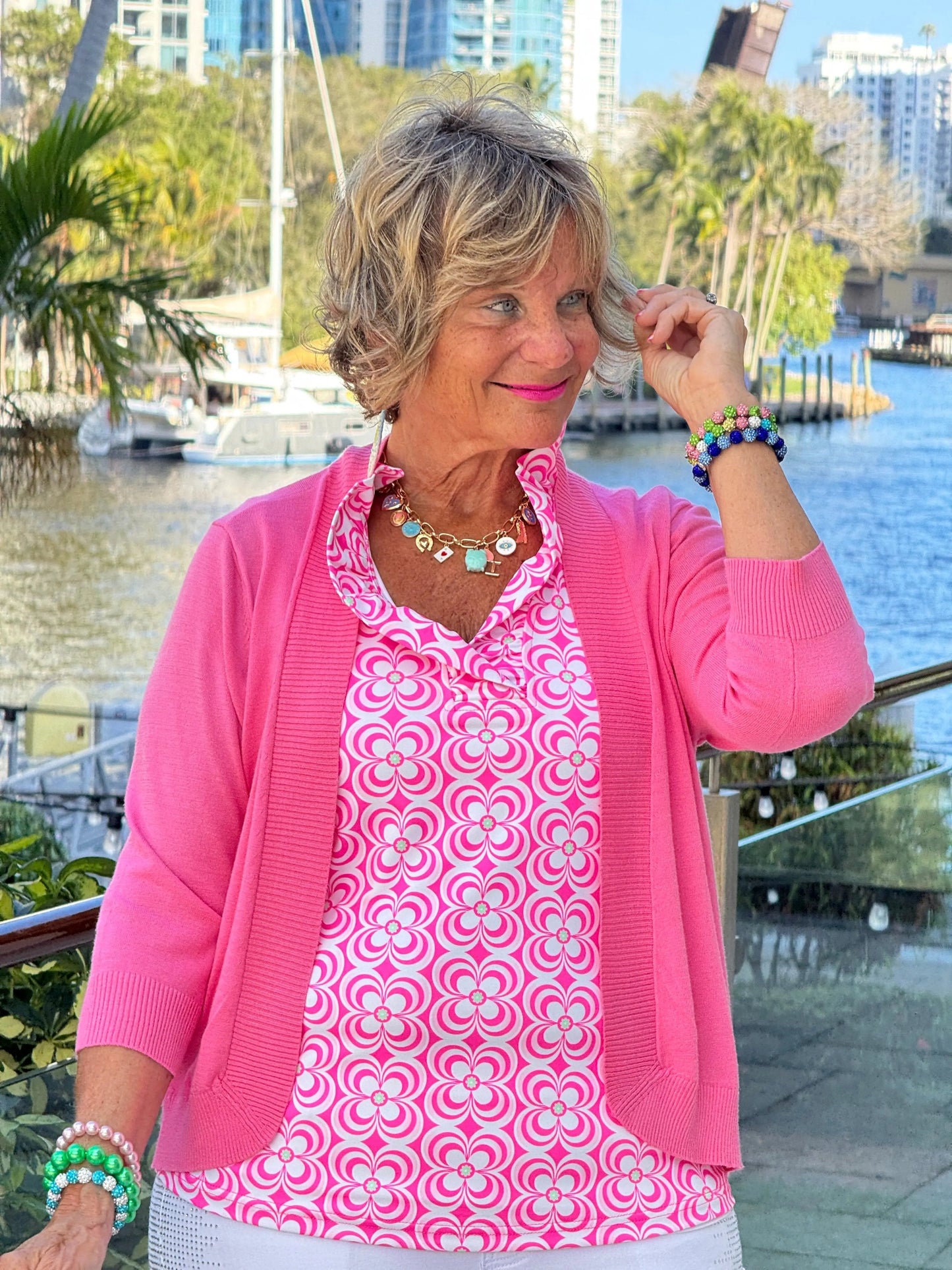 LULU B TROPIC PETALS SLEEVELESS RUFFLE TOP