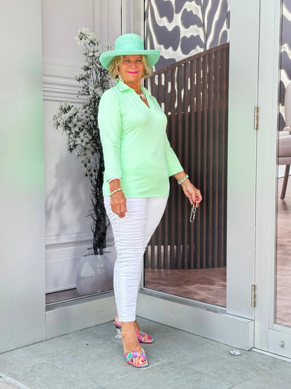 LULU-B SOLID LIME COLLAR SLEEVE TOP