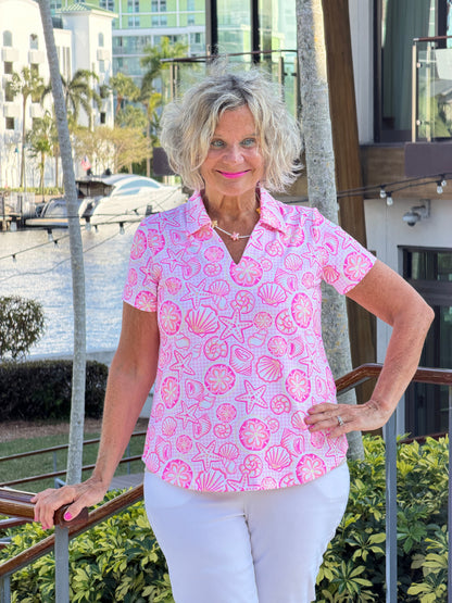 LULU B STARFISH HARBOR COLLAR SHORT SLEEVE