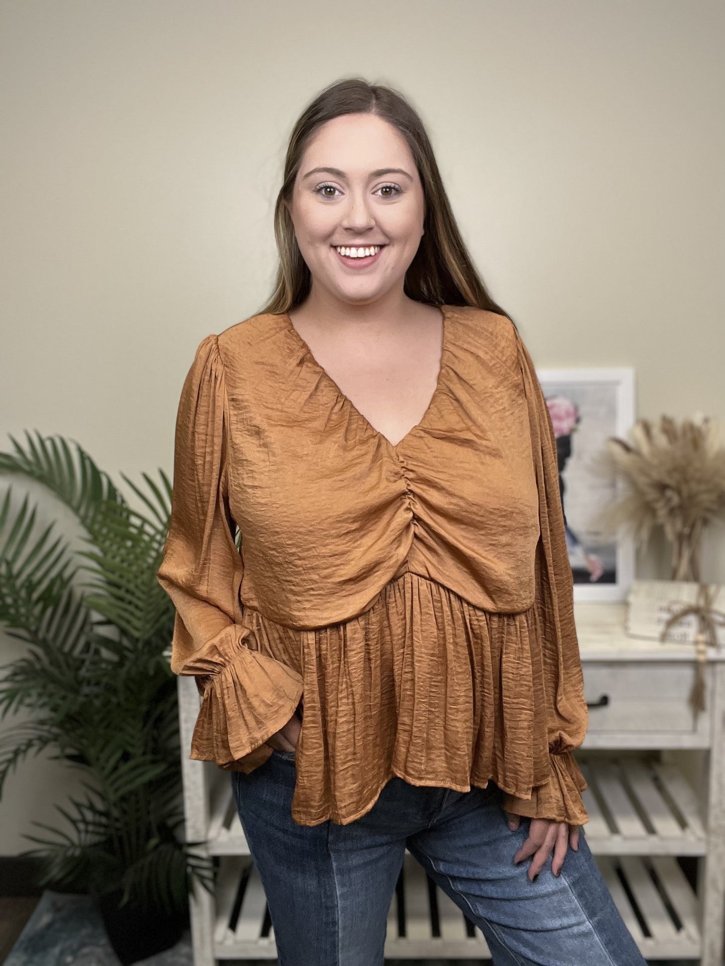 Photoshoot Women's Ruffle Peplum Long Sleeve Top