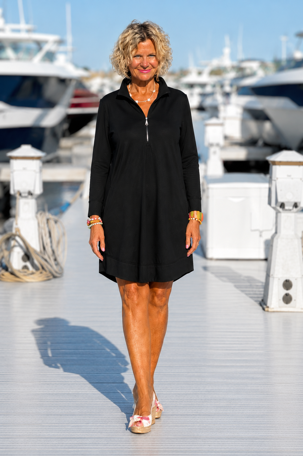 Lulu-b half zipper Black  textured scuba dress