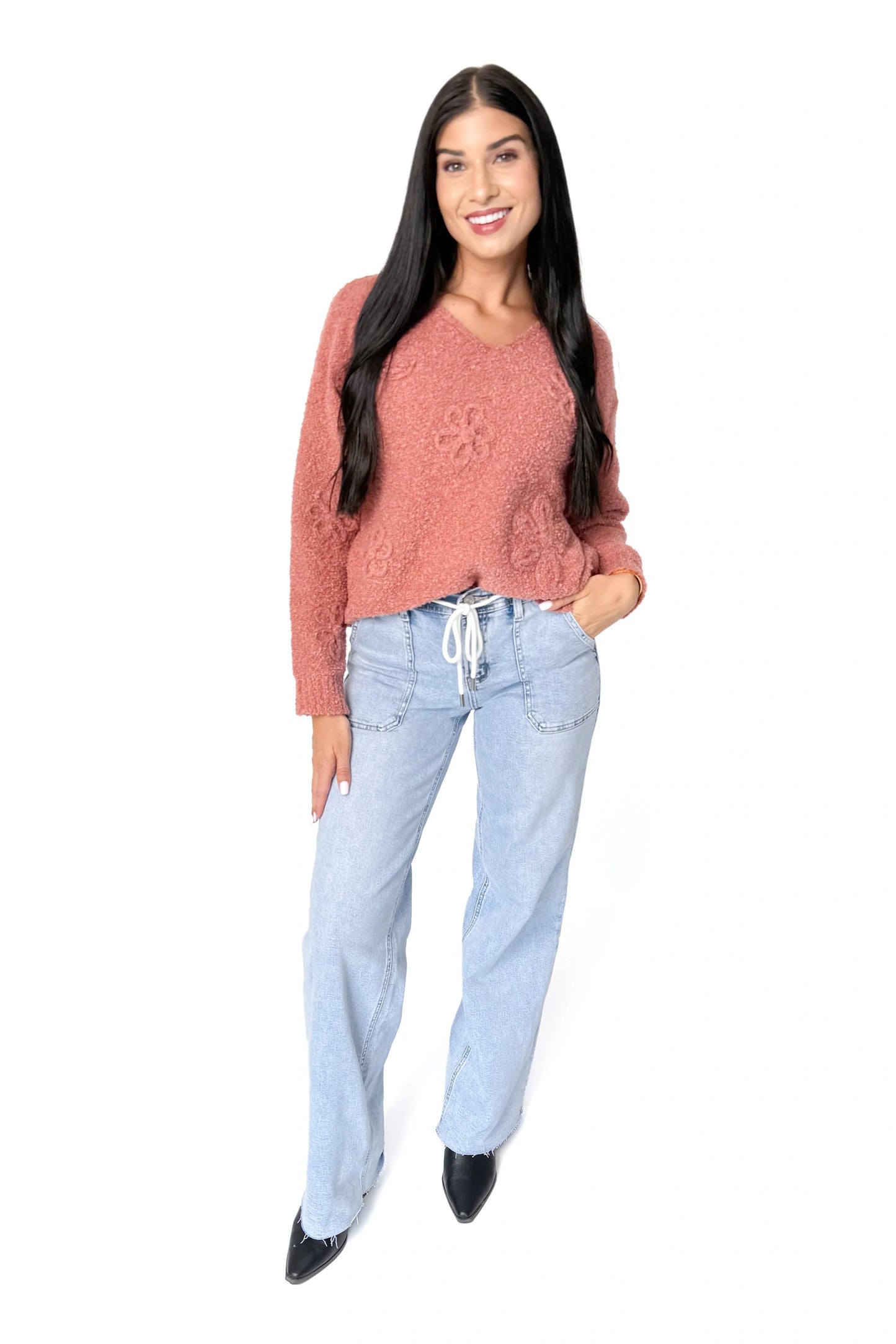 ALB Custom Women's V-Neck Floral Sweater