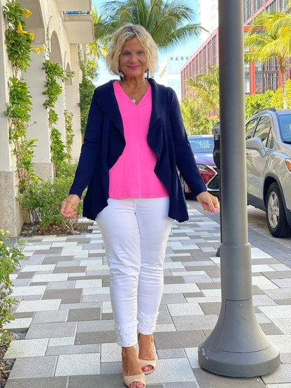 CAROLINE NAVY RUFFLE SWEATER