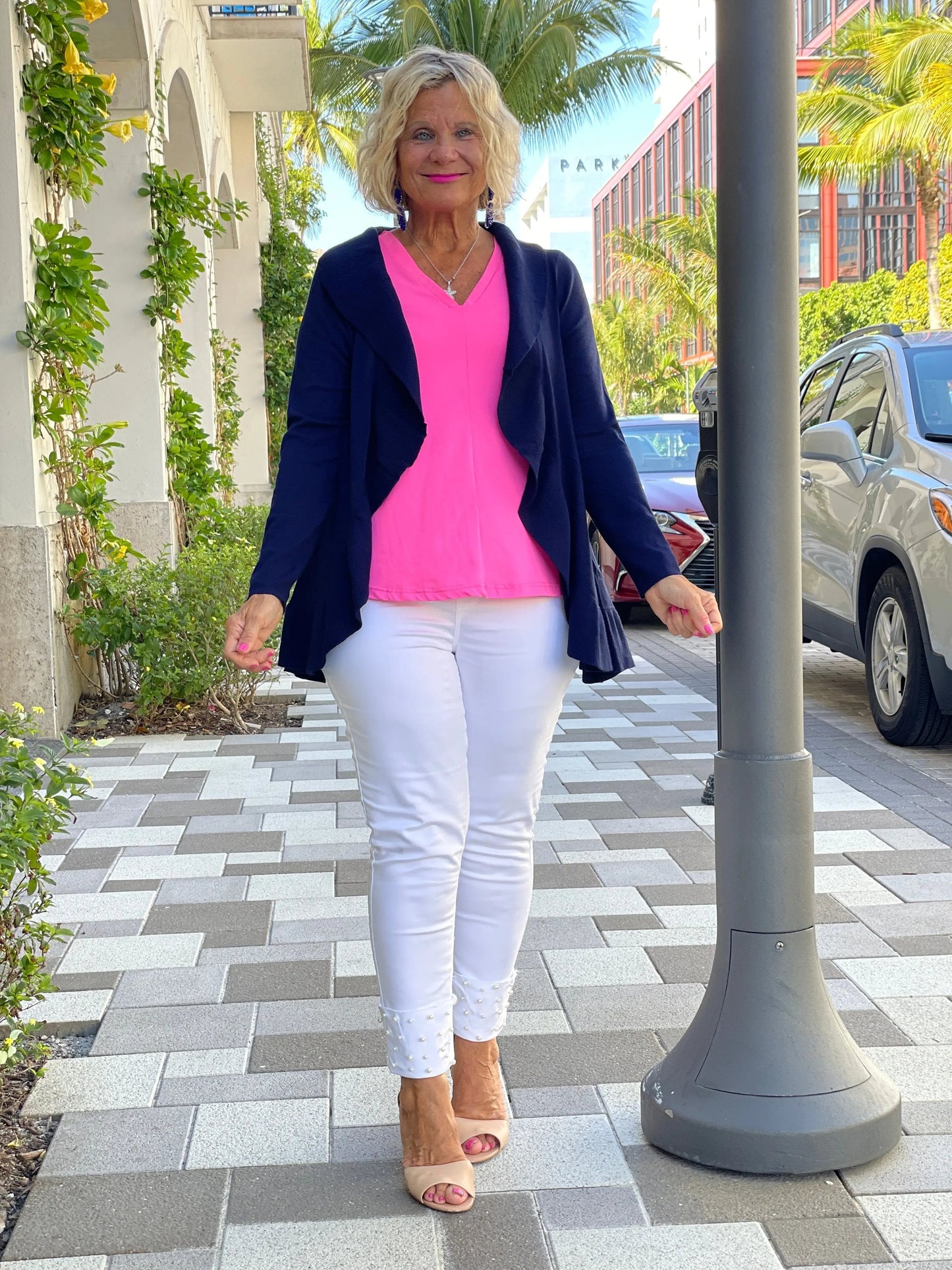 CAROLINE NAVY RUFFLE SWEATER