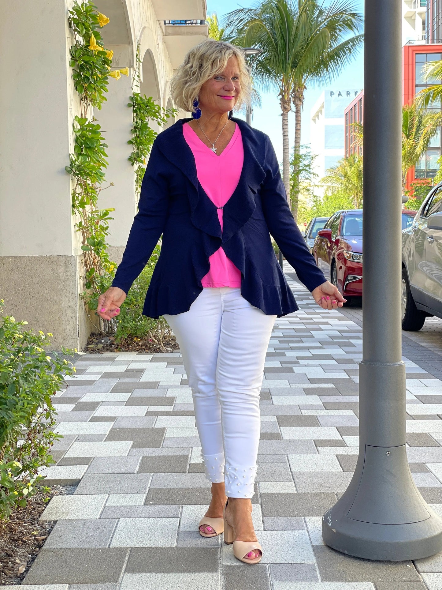CAROLINE NAVY RUFFLE SWEATER
