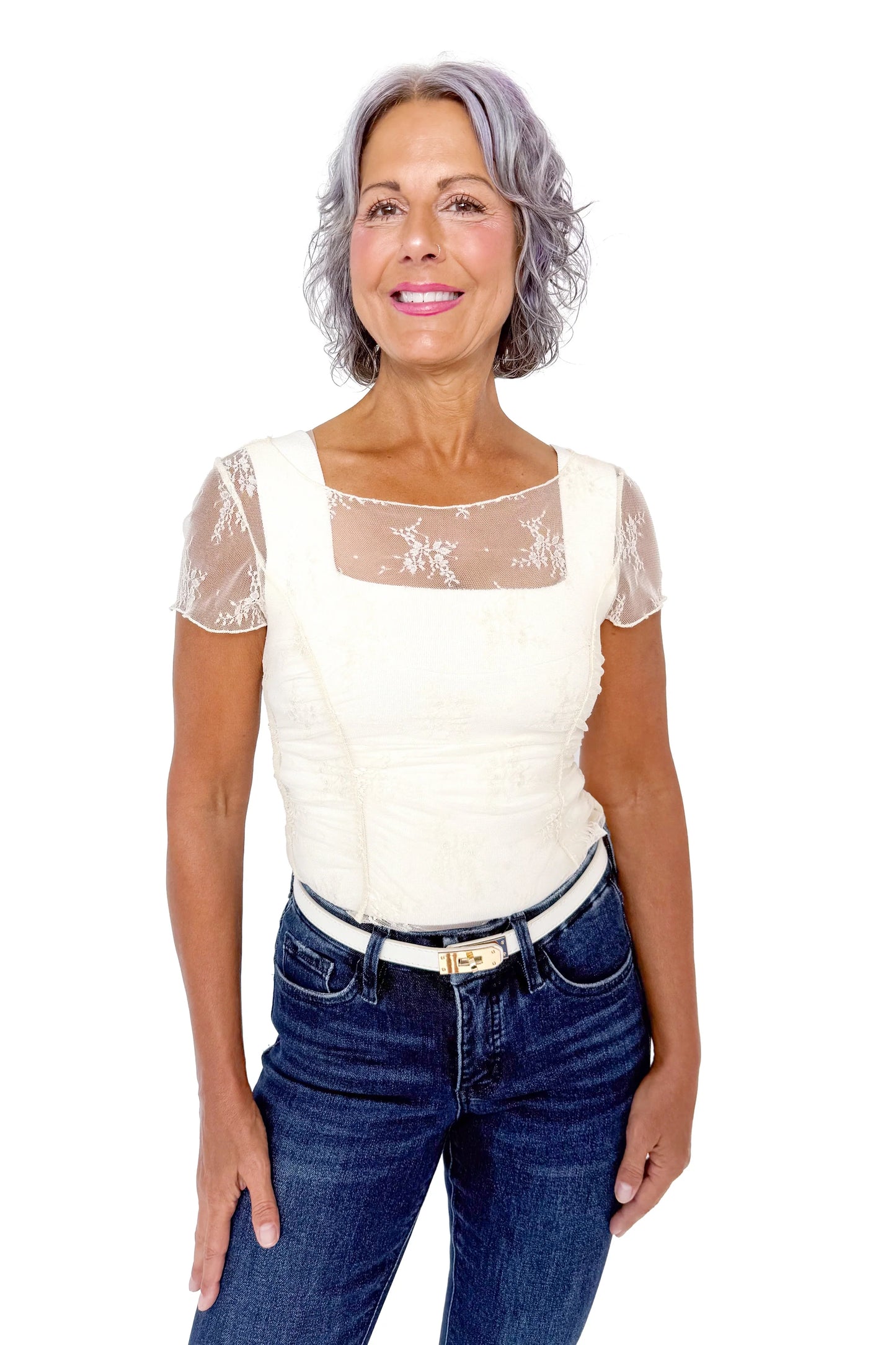 Women's Floral Mesh Short Sleeve Shirt