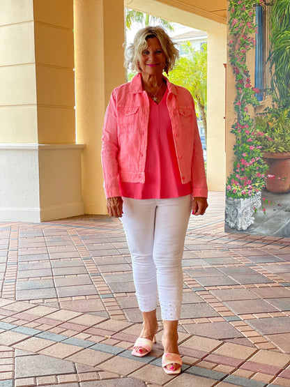 LULU B  CORAL  LINEN JACKET
