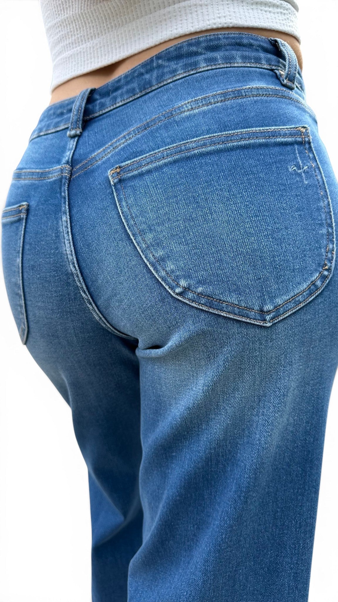 The Isabella Mid-Rise Tummy Control Vintage Wash Straight Leg Jeans