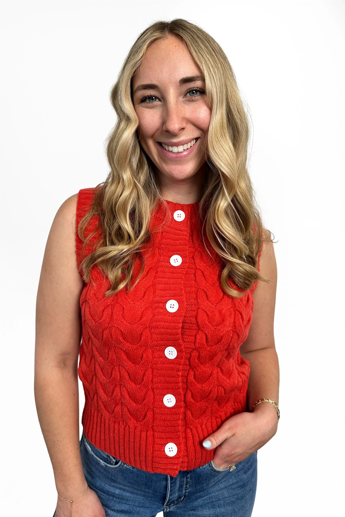 Women's Cable Knit Button Front Sweater Vest by Ava Lane