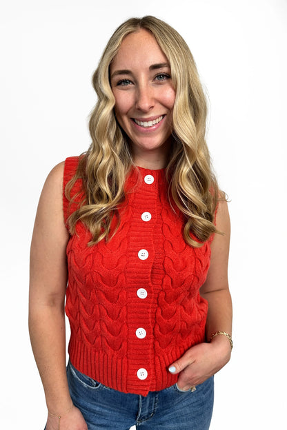 Women's Cable Knit Button Front Sweater Vest by Ava Lane