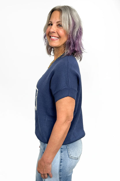 Women's Outlined Star Knit Short Sleeve Sweater by Ava Lane