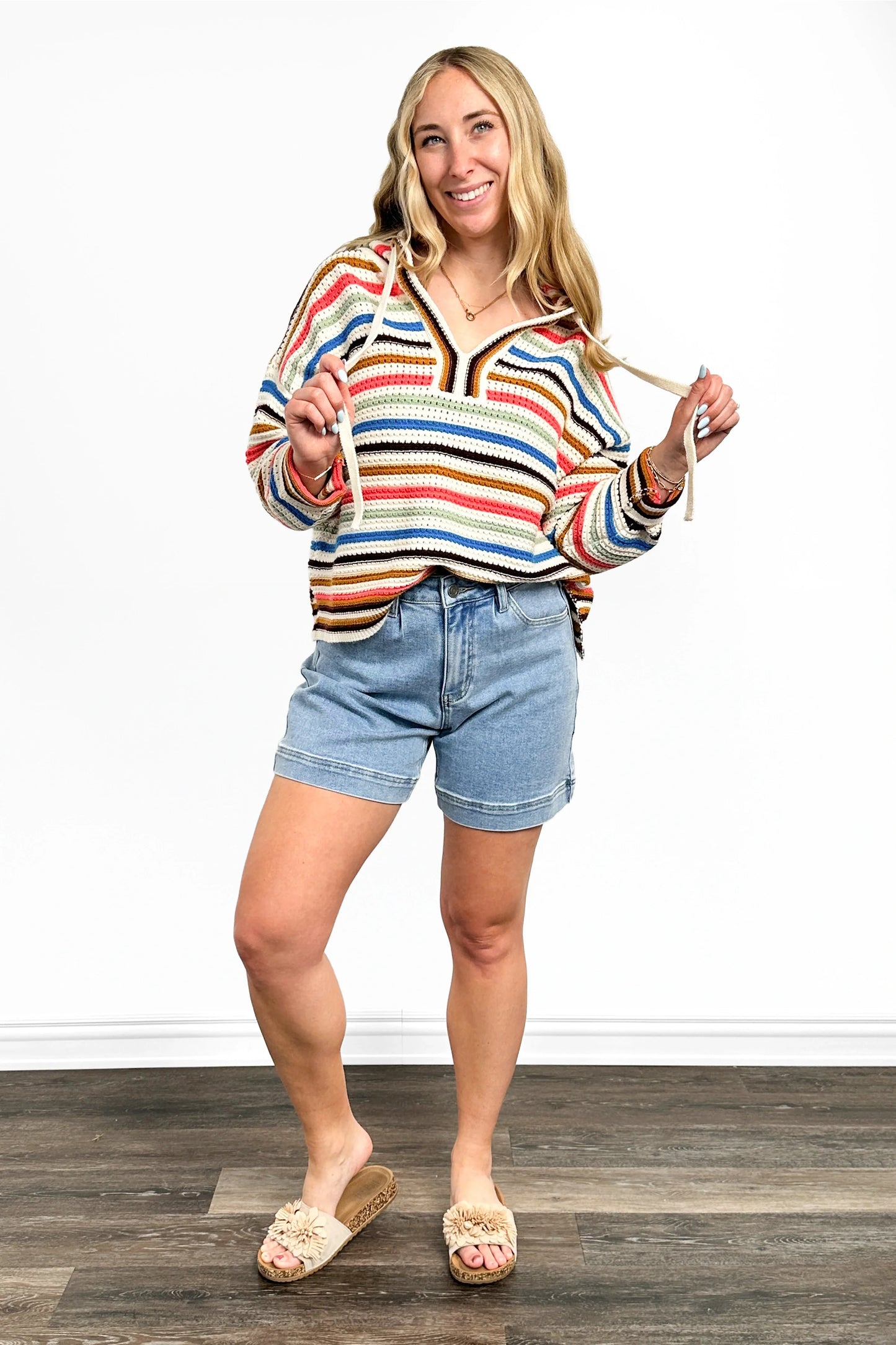 Women's Striped Crochet Hooded Sweater by Ava Lane