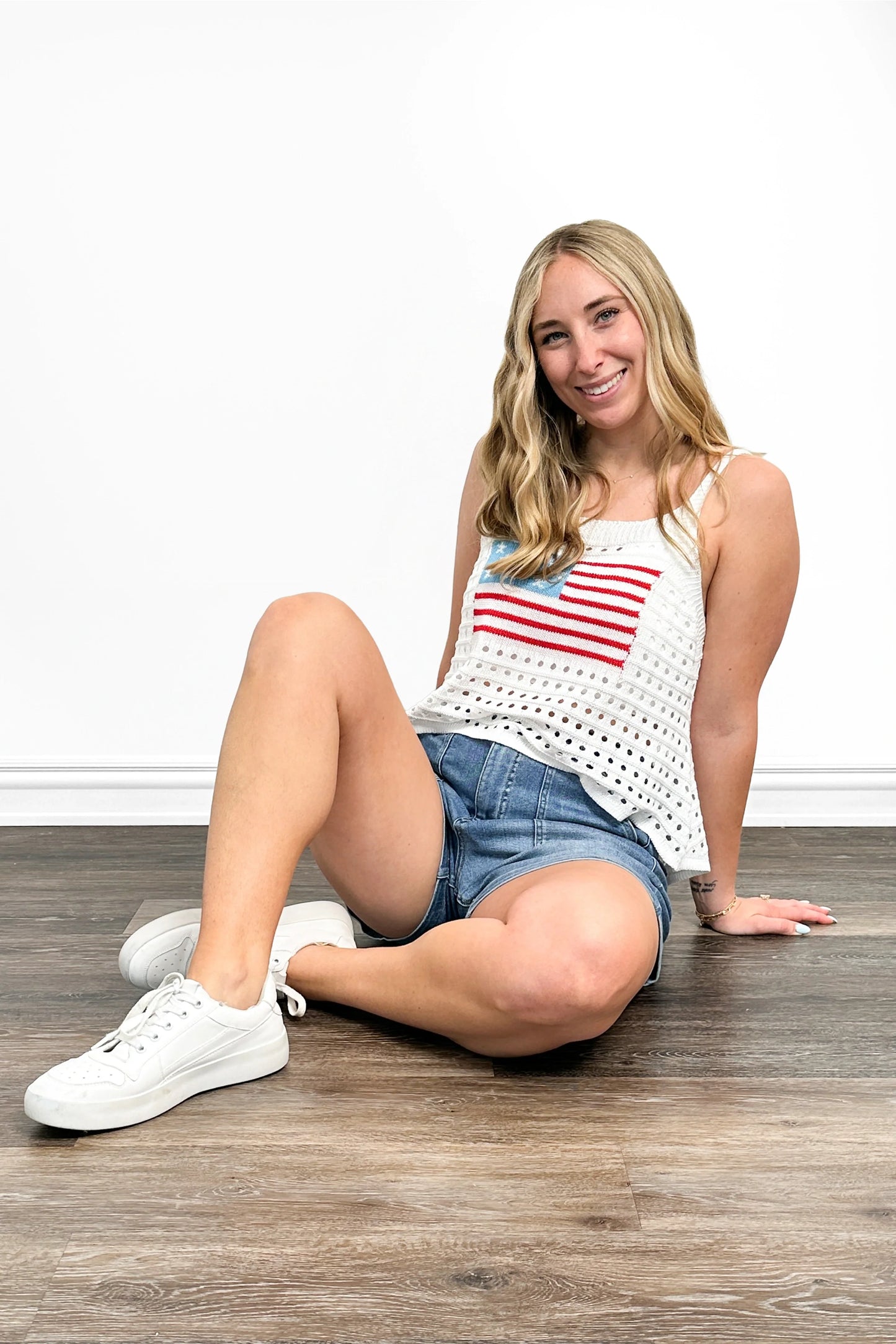 Women's American Flag Open Knit Tank Top by Ava Lane