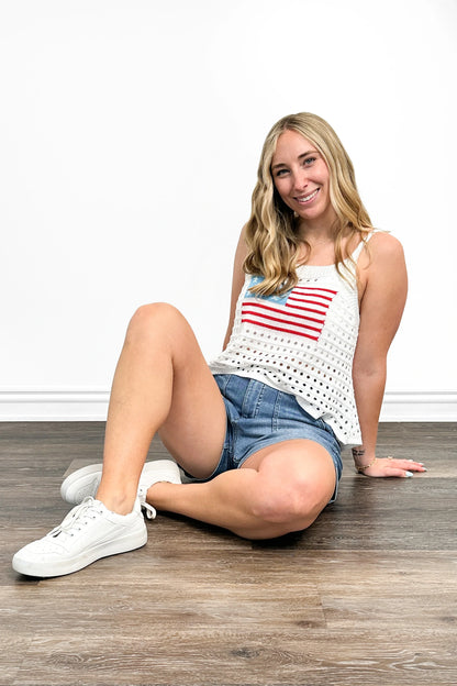 Women's American Flag Open Knit Tank Top by Ava Lane