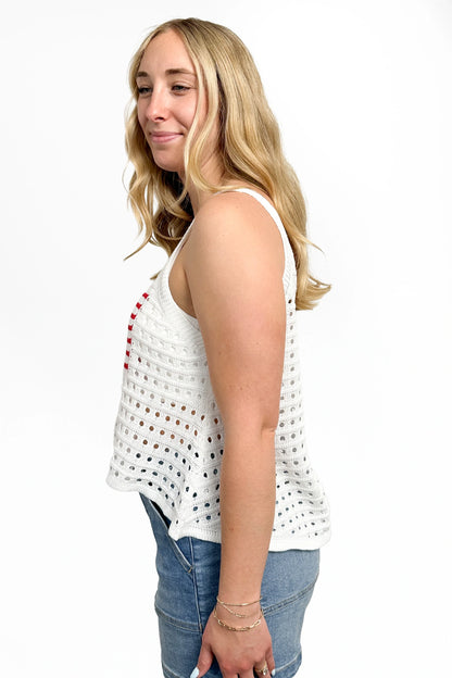 Women's American Flag Open Knit Tank Top by Ava Lane