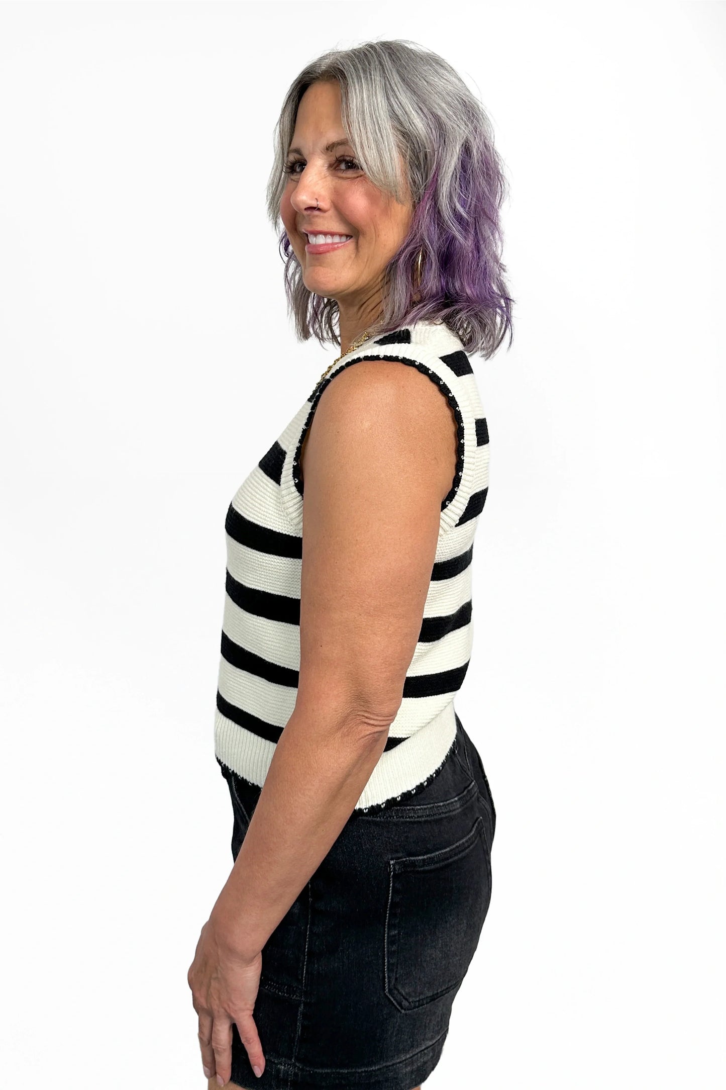 Women's Bold Striped Knit Sweater Vest by Ava Lane