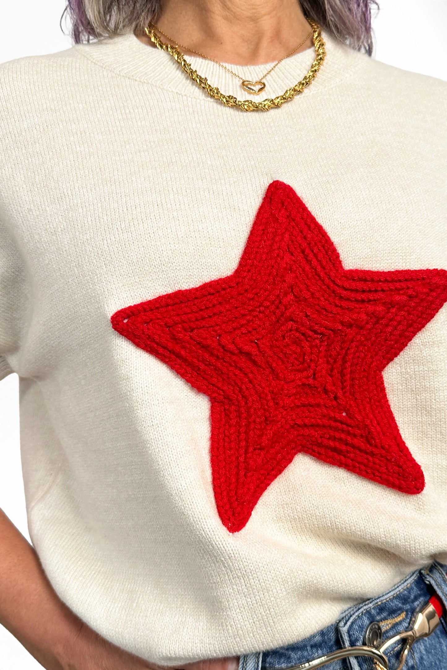 Women's Bold Star Knit Short Sleeve Sweater by Ava Lane