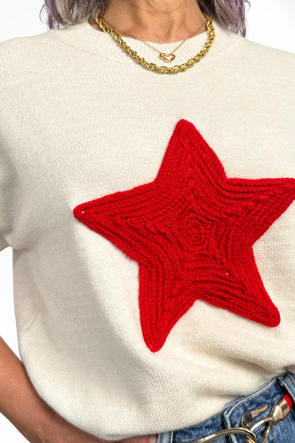Women's Bold Star Knit Short Sleeve Sweater by Ava Lane